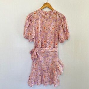 ACACIA Women’s Large Cleo Dalia Pink Floral Mini Dress 100% Organic Cotton